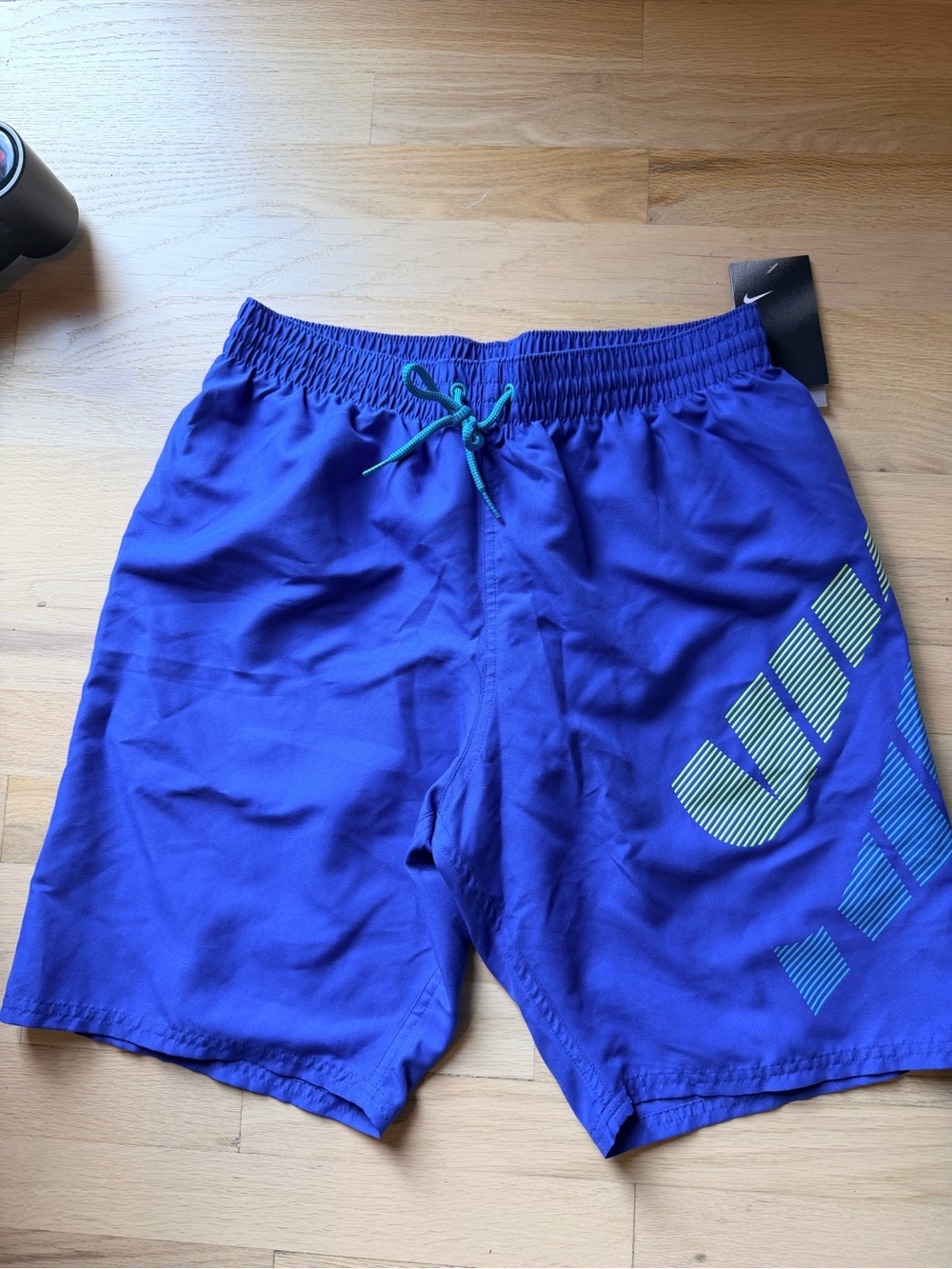Nike Men’s Blue Swim Trunks with Teal Drawcord and Lime Accent